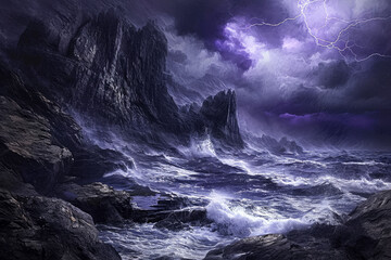 dramatic and moody seascape, with storm clouds gathering on the horizon