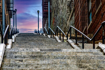 The stairs of the Joker with a beautiful sky in the famous neighborhood of The Bronx, the famous borough of New York in USA.