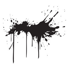 Ink brush stroke isolated on transparent background, paint splatter, artistic design Ink splash. High quality manually traced. Drop element, Rough stain with  smudge, spray paint blot