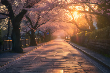 Sakura Splendor: Side View of Japan's Blossom Tunnel