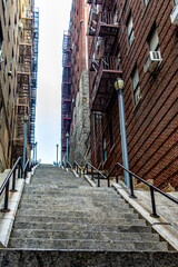Vertical photo of the Joker stairs in the famous Bronx neighborhood of New York in the United...