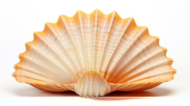 Watercolor hand painted scallop sea shell beige isolated on white.