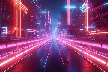 Obraz premium Neon Horizon: Wide-Angle Glimpse of Futuristic City Lights