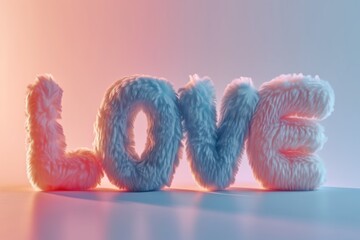Love lettering made of plush material in pink and blue colours