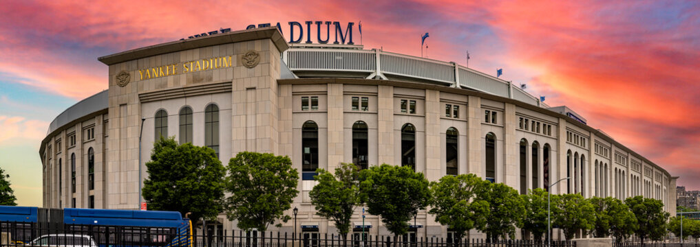 New York, USA; June 3, 2023: Spectacular panoramic view of the famous Yankee baseball stadium in the Bronx.