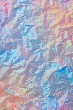 Crumpled foil reflection of neon lights, abstract background metallic Neon