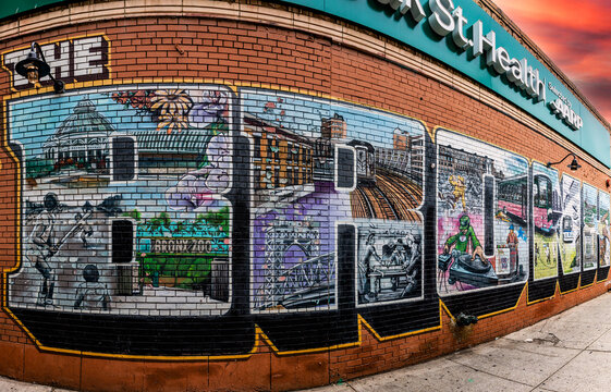 New York, USA January 3, 2024: Photograph of one of the most famous graffiti painted on a red brick mural in the Bronx borough.