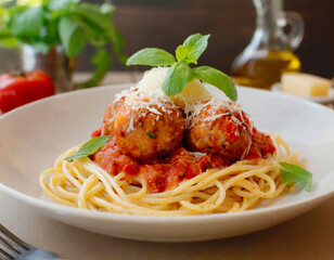 Spaghetti with Sauce, Meatballs and Cheese
