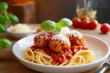 Spaghetti with Sauce, Meatballs and Cheese
