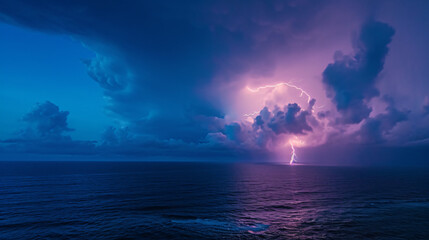 A thunderstorm over an open ocean.