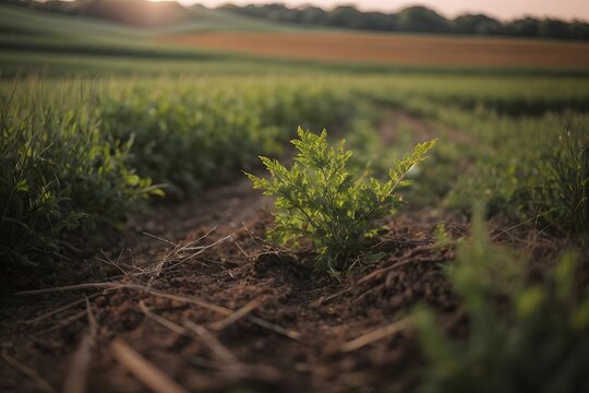Amidst the beauty of the countryside, a young Withania plant can be seen growing in a field, exemplifying their dicotyledonous traits

