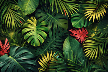 Tropical exotic leaves background.