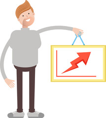 Male Character Holding Arrow Chart
