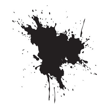 Ink brush stroke isolated on transparent background, paint splatter, artistic design Ink splash. High quality manually traced. Drop element, Rough stain with  smudge, spray paint blot