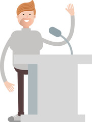 Male Character Speaking on Podium

