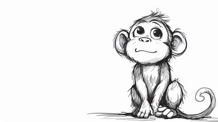  a black and white drawing of a monkey with a sad look on it's face, sitting in front of a white background, with a black outline of it.