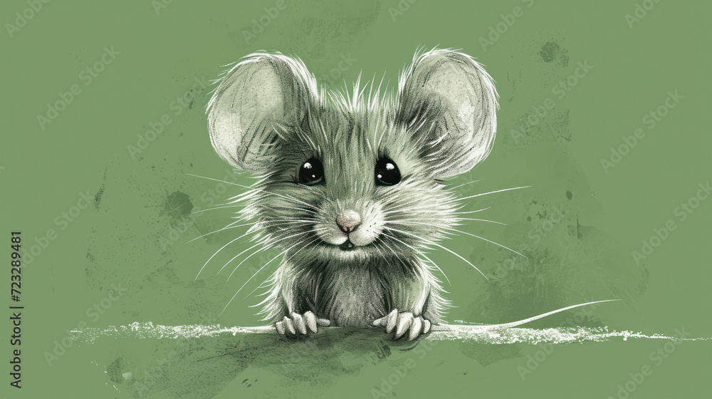 Poster a drawing of a mouse sitting on top of a piece of paper with one eye open and one paw on the edge of