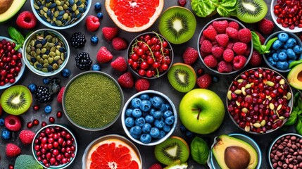 Assorted Fresh Fruits Berries Top View