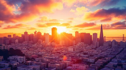 Sunset Glow Over San Francisco Cityscape