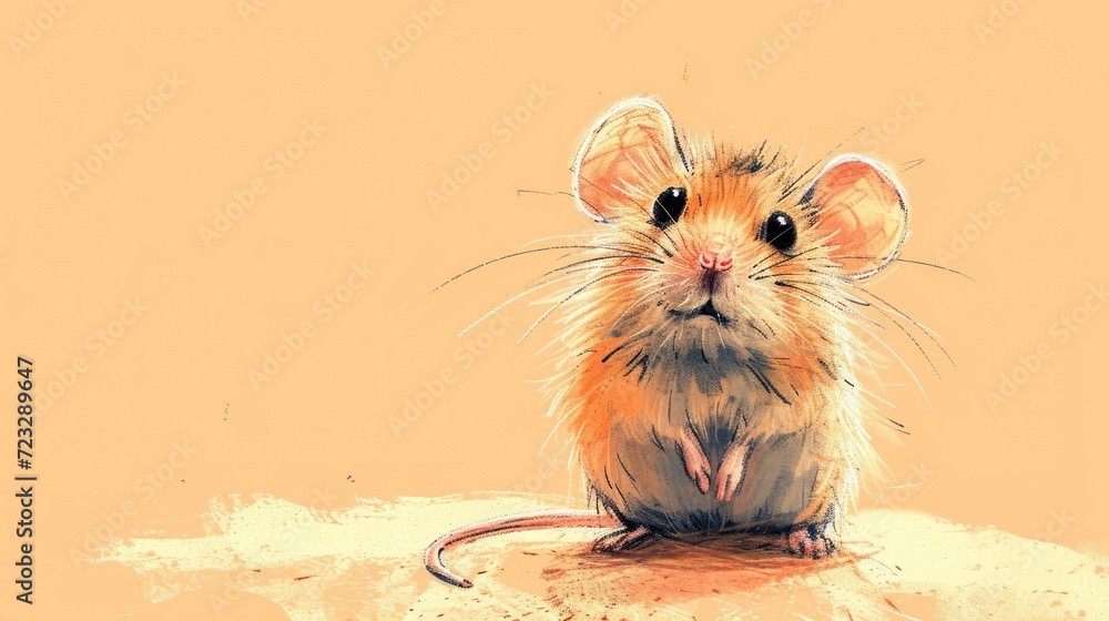 Poster a brown mouse sitting on top of a table next to a mouse on top of a white tablecloth next to a mouse
