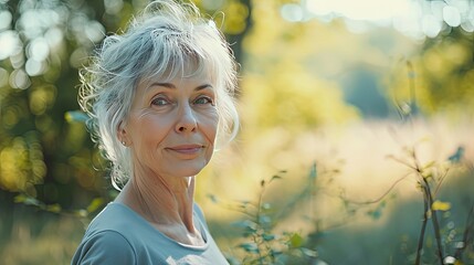In the great outdoors, this senior woman exudes a zest for life that is truly inspiring. Copy space.