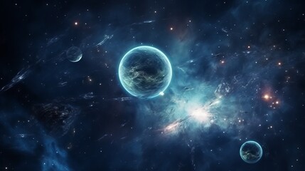 3d space background with fictional planets
