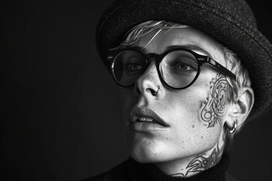 fashionable portrait of a young man with tattoos on a black background