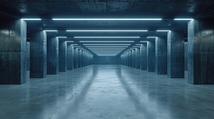 Futuristic Underground Tunnel with Blue Lighting