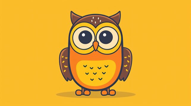  an orange and brown owl with big eyes on a yellow background with a black outline on the left side of the image and a black outline on the right side of the.