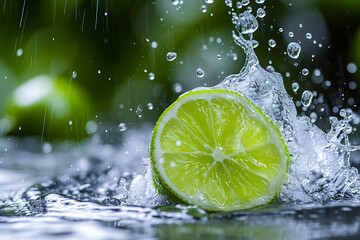 Green lime in water splash.