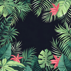 Fototapeta na wymiar Summer tropical leaves frame border background.