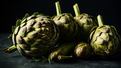 Obraz premium Group of fresh whole artichokes tasty