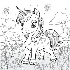 Beautiful Unicorn Coloring Page, Perfect Design For your Project and Creations, Ai Generative