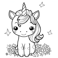 Beautiful Unicorn Coloring Page, Perfect Design For your Project and Creations, Ai Generative