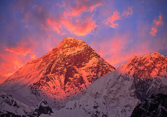 Magical view of Mount Everest (8848 m) at sunset