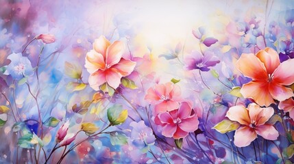 Fototapeta na wymiar Abstract colorful flowers watercolor painting. spring multicolored in nature