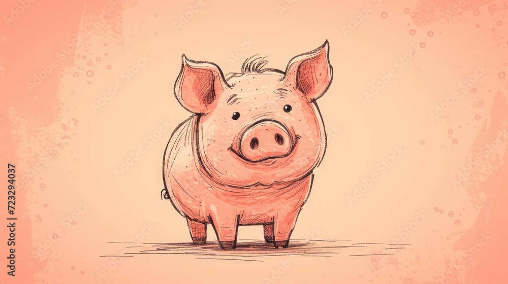 Aufkleber a drawing of a pig on a pink background with a grungy look to it's face and the bottom half of the p