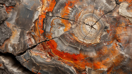 Petrified wood texture showing the mineralized details in vibrant colors, wood texture, background
