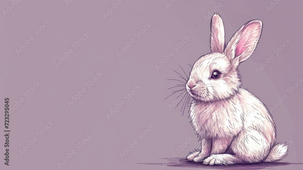 Poster a drawing of a white rabbit sitting on the ground with one eye open and the other half of the rabbit