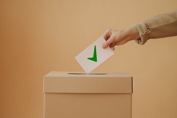 A hand reaches into the box with a paper with a voting marker, the concept of voting