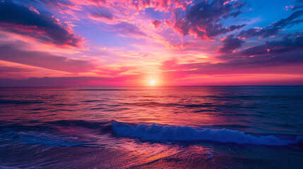 A vibrant sunset over a tranquil ocean.