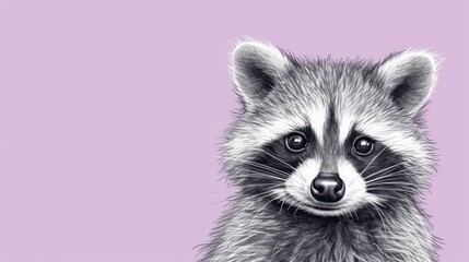  a close up of a raccoon's face on a purple background with the words raccoon on the bottom of the image and a raccoon's head.