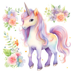 Beautiful Unicorn Watercolor Clipart, Perfect Design for Your Project and Creations, Ai Generative