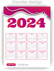 Vector simple single page wall calendar of 2024.