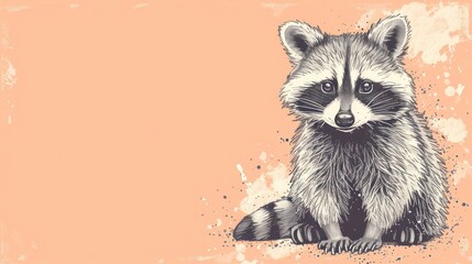  a drawing of a raccoon sitting in front of a pink background with a grungy look on it's face and a black and white outline of the raccoon's head.