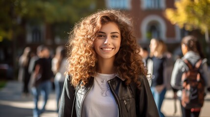 Beautiful student happy to be back at university