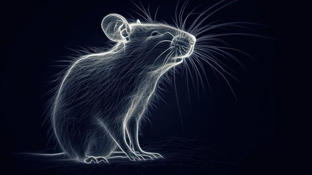  a computer generated image of a rat looking up at something in the air with it's front paws on the rat's back end of it's head.
