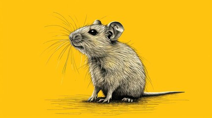  a drawing of a rodent on a yellow background with a black and white drawing of a rodent on a yellow background with a black and white drawing of a rodent.