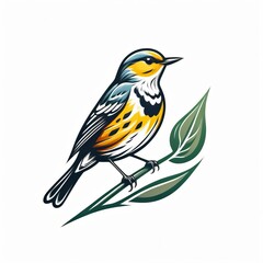 Elegant Bird Logo Illustration with Colorful Feathers and Green Leaves