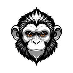 Black Ape Head Illustration with Transparent Background 